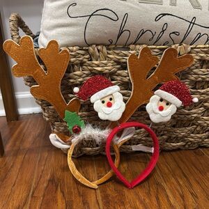 Set of 2 Christmas Holiday Festive Party Headbands Reindeer Santa Ears